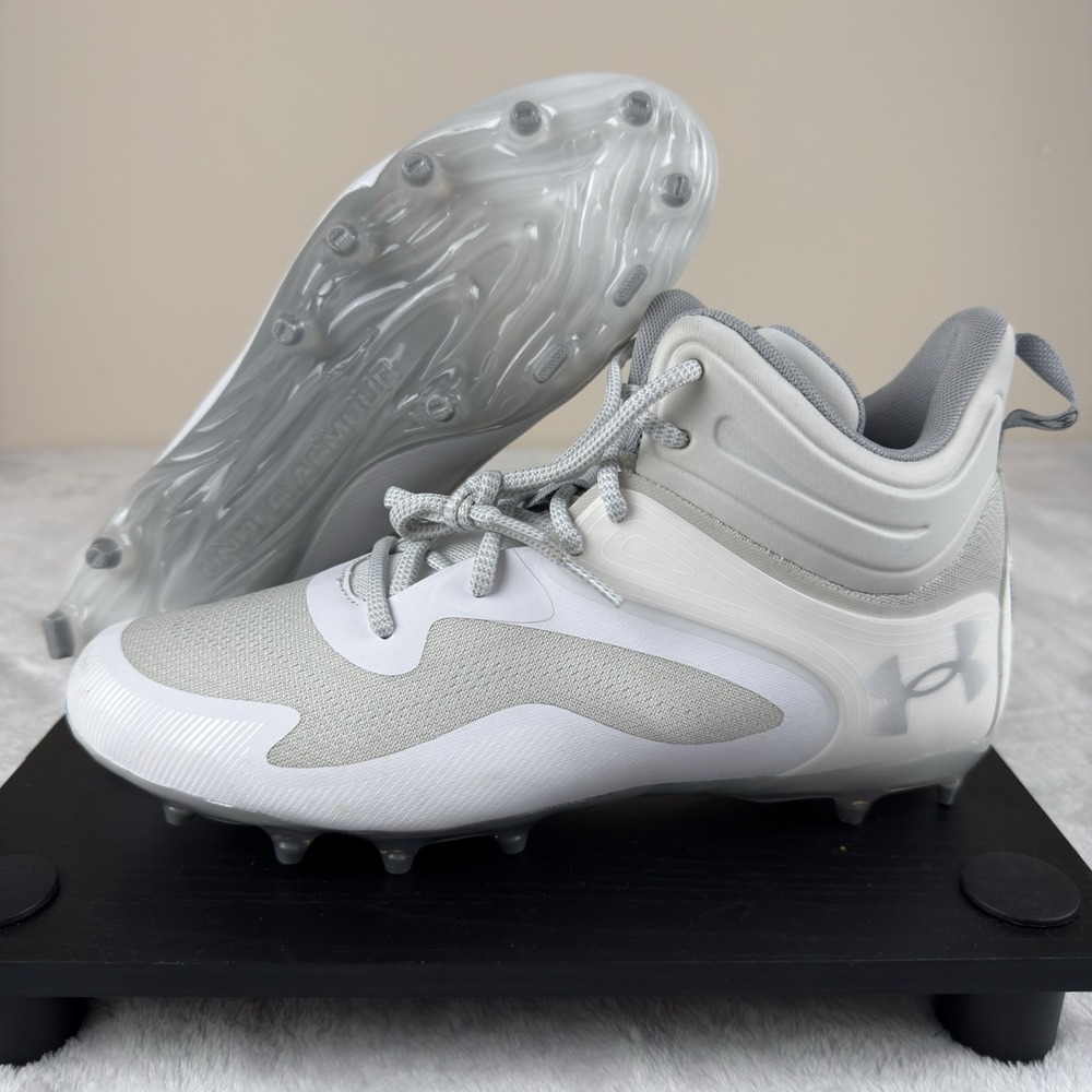 Under Armour Command MC Mid Lacrosse Cleats White Gray 3025639-100 Men's 11 New